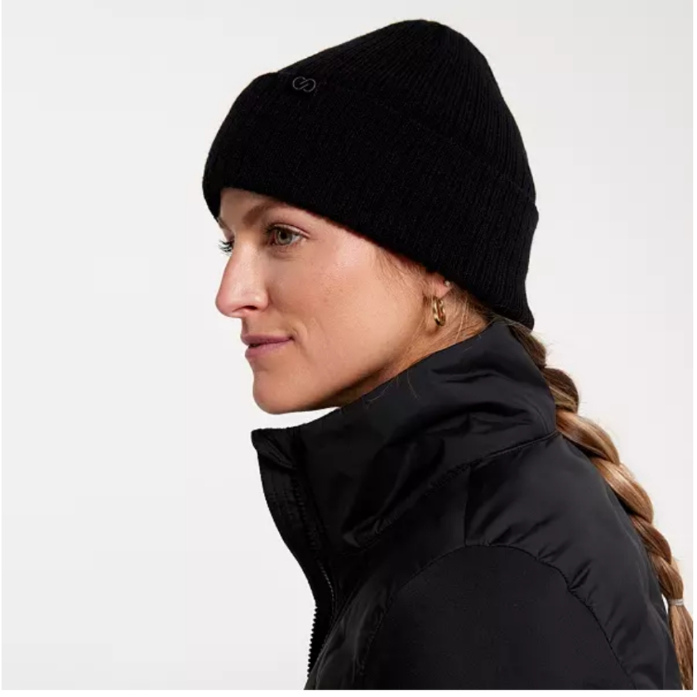 CALIA Ribbed Black Beanie